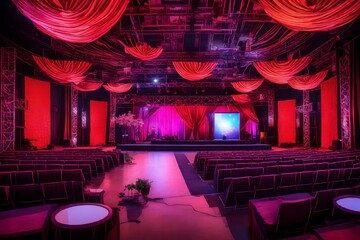 stage with red curtains and lights