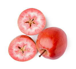 Sweet pink apples on white background