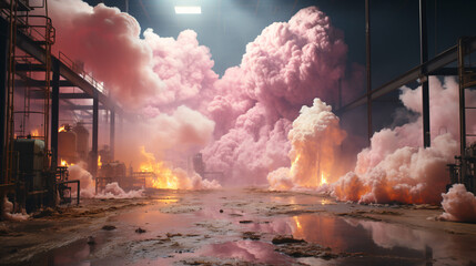 A Fire in a industry room, incident, factory firefighting, warehouse safety, fire prevention - obrazy, fototapety, plakaty