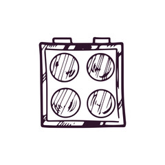 Hand-drawn eyeshadow palette, beauty cosmetic element, self care. Illustration for beauty salon, cosmetic store, makeup design. Doodle sketch style.