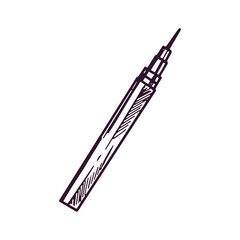 Hand-drawn liquid eyeliner, beauty cosmetic element, self care. Illustration for beauty salon, cosmetic store, makeup design. Doodle sketch style.