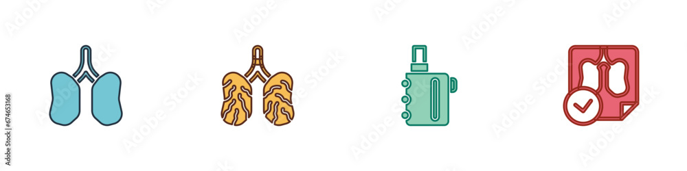 Canvas Prints Set Lungs, Disease lungs, Electronic cigarette and x-ray diagnostics icon. Vector