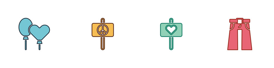Set Balloons, Peace, and Jeans wide icon. Vector