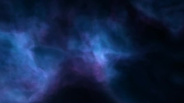 Traveling through space nebula and star fields in deep space. 3D animation
