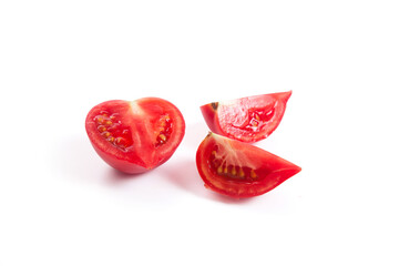 Fototapeta premium Cut pink tomato isolated on white background.