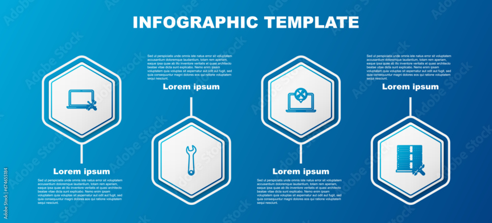 Canvas Prints set line laptop service, wrench, and database server. business infographic template. vector