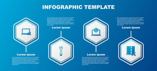 Set line Laptop service, Wrench, and Database server. Business infographic template. Vector