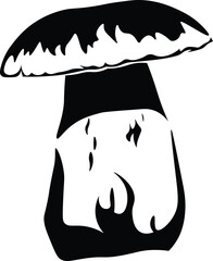 Cartoon Black and White Isolated Illustration Vector Of A Growing Mushroom Fungi