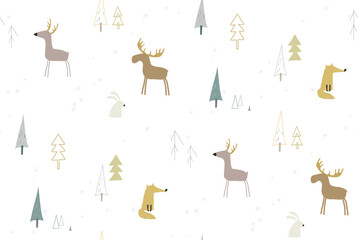 Winter seamless pattern with forest animals