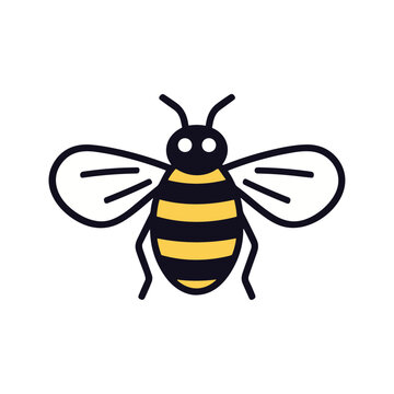 Cute friendly vector bee illustration. Insect character. Vector simple icon isolated on white logo