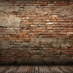 A weathered brick wall with a wooden floor abstract background