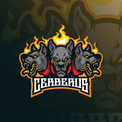 Cerberus mascot logo design vector with modern illustration concept style for badge, emblem and t shirt printing. Angry cerberus illustration for sport and esport team.