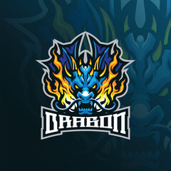 Dragon mascot logo design vector with modern illustration concept style for badge, emblem and t shirt printing. Dragon head illustration for sport and esport team.