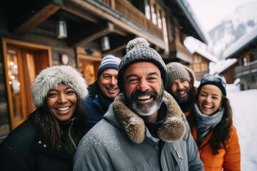 Winter Fun with Friends: Seasonal Smiles, Adventure, and Togetherness - obrazy, fototapety, plakaty