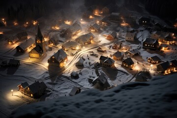 Enchanting Winter Night in a Miniature Snowy Cityscape