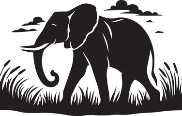 Elephant Silhouette, Elephant  Vector Illustration Isolated White Background