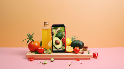food still life with mobile phone 