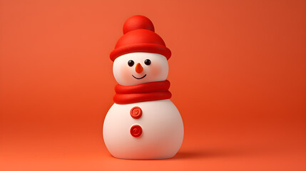 Snowman made by clay on red background. Cute snowman for Christmas wallpaper background with text space.