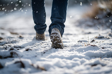 Generative AI close up picture of boy going walking in the park in warm stylish footwear