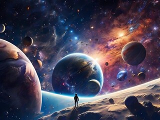 Starscapes, galaxies, planets, and starscapes. The scene transports viewers to a futuristic world, capturing the essence of the interstellar world.
