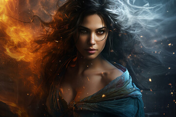 Generative ai collage photo of brave strong warrior fight in magical battle