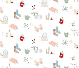 Winter cozy seamless pattern