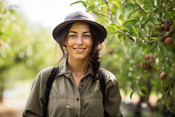 Generative AI technology picture of farmer person picking fresh harvest Earth day holiday nature protection