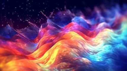 Crédence de cuisine en verre imprimé Mélange de couleurs Bright Colorful Wave Fluid with sparkling design back.Generative AI