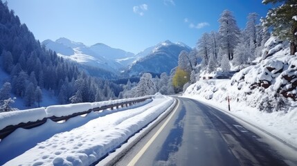 Fototapeta na wymiar nature scenic road snow landscape illustration alpine travel, winter peak, view mountain nature scenic road snow landscape