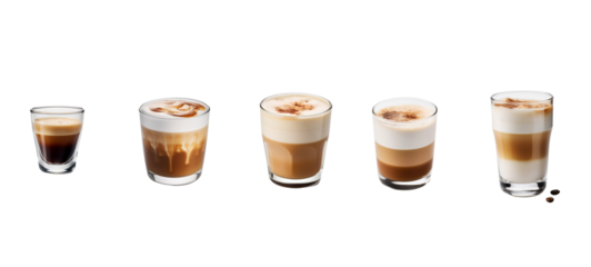 Set of coffee mix steamed milk with transparent background.