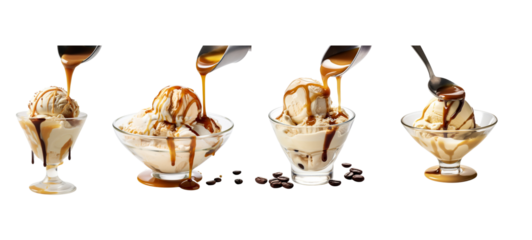 Set of Affogato coffee with transparent background.