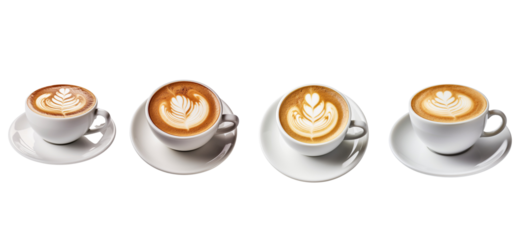 Set of Latte coffee with transparent background.