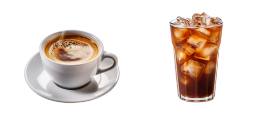 Set of coffee hot and ice with transparent background.