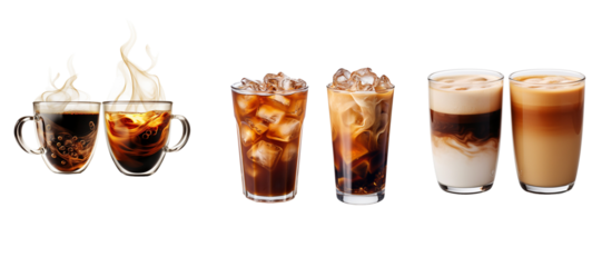 Set of coffee hot,ice,smoothie with transparent background.