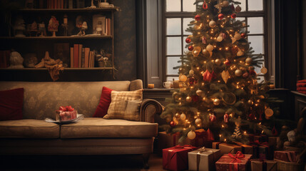 Cozy Living Room on Christmas Morning 
