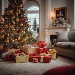 Fototapeta na wymiar Cozy Living Room on Christmas Morning 