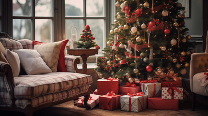 Cozy Living Room on Christmas Morning 