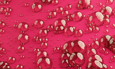 Abstract Bubbles Background, 3D rendered, unique dimensional textured backdrop, wallpaper, red  colored surface