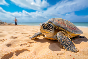 Obraz premium turtle on a beach, wildlife photography. Generative AI