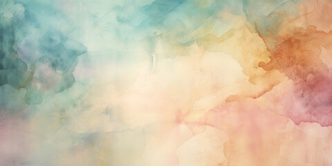 Fototapeta premium Watercolour painting wide canvas background backdrop smeared soft colours decorating, generated ai