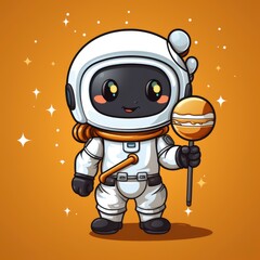 Cute Astronaut Chef Holding Spatula Burger , Cartoon Graphic Design, Background Hd For Designer
