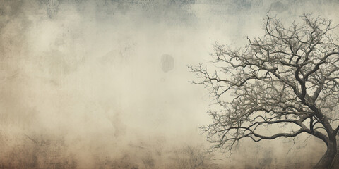 Single tree in minimal misty woodland colour background backdrop, generated ai