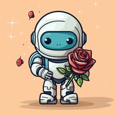 Cute Astronaut Holding Flower Alien Holding Planet , Cartoon Graphic Design, Background Hd For Designer