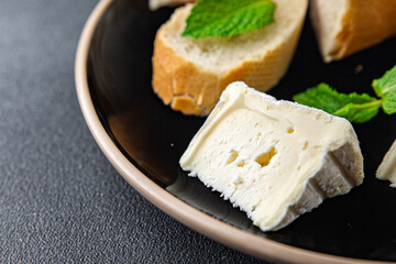 white soft cheese mold fresh creamy taste eating appetizer meal food snack on the table copy space food background rustic top view