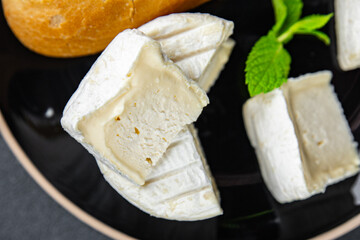 white soft cheese mold fresh creamy taste eating appetizer meal food snack on the table copy space food background rustic top view