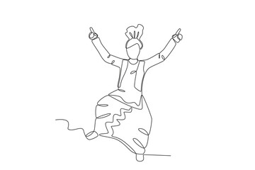 Fototapeta na wymiar A woman dancing and wearing traditional clothes. Lohri one-line drawing