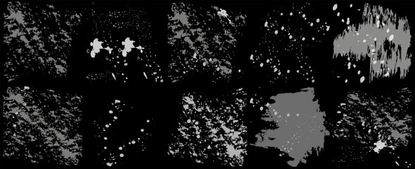 Overlay stamp textures with grunge distressed, damaged, old, concrete and other effects. Different paint texture with drip ink splash. grunge, scratches and damage signs, vector