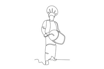 A man beats a drum. Lohri one-line drawing