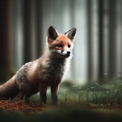 red fox in the forest animal background for social media