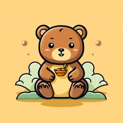 Naklejka premium Cute Bear Eating Honeycomb , Cartoon Graphic Design, Background Hd For Designer